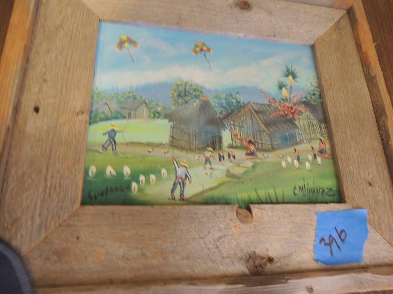 lot 396 image: FARM HOUSE  PAINTING IN BARN WOOD FRAM
