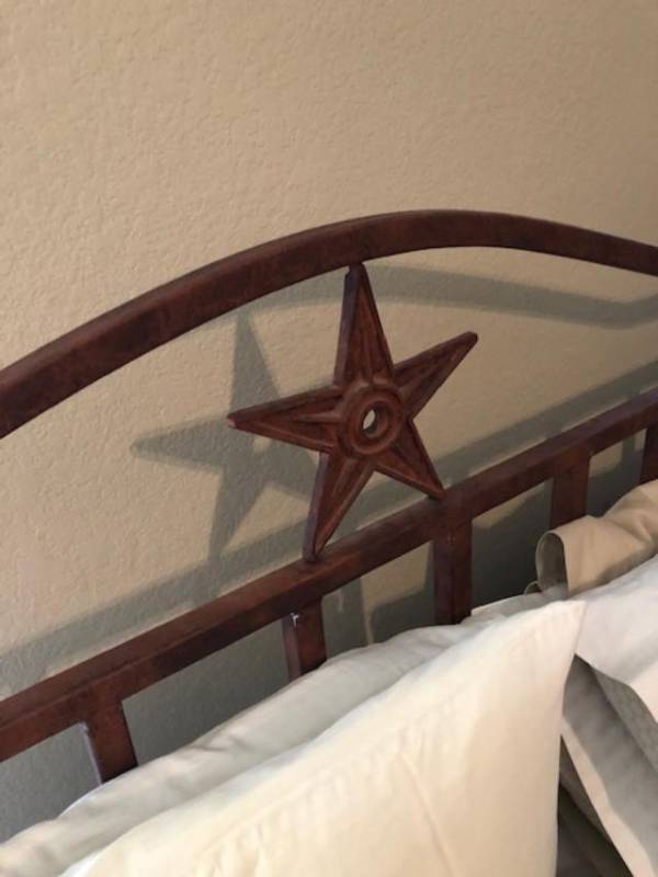 lot 440 image: CUSTOM MADE STAR Design METAL Bed FRAME - HEAD & FOOT BOARD , WITH SIDE RAILS - QUEEN SIZE