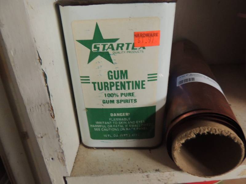 lot 53 image: 2 cans of turpentine and roll of copper tin