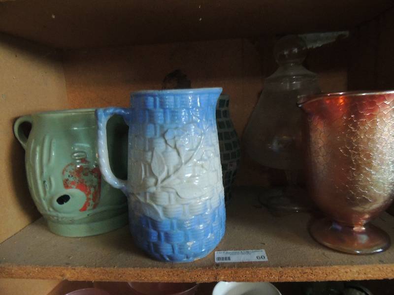 lot 60 image: double handled Mexican design bowl  and 3 pitchers