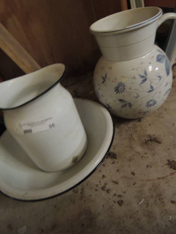 lot 66 image: Metal bowl with matching Pitcher