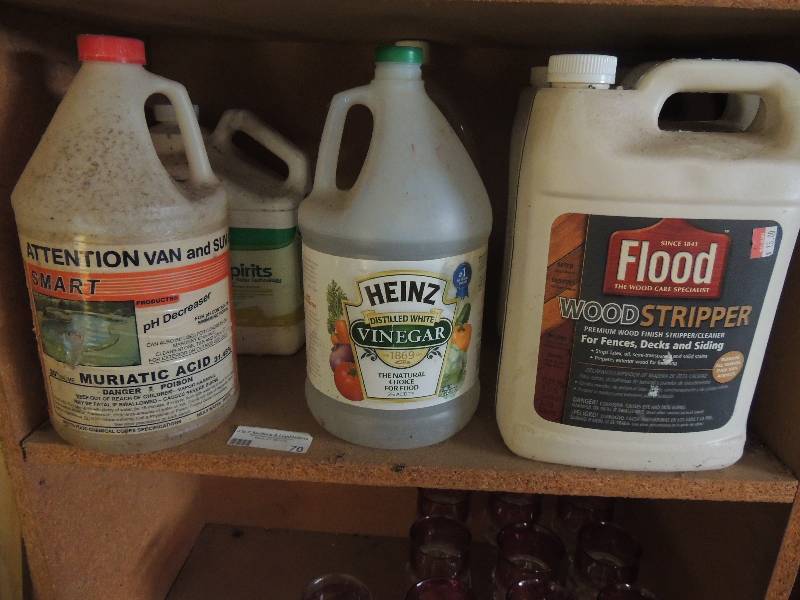 lot 70 image: floor wood stripper, Heinz vinegar and muriatic acid
