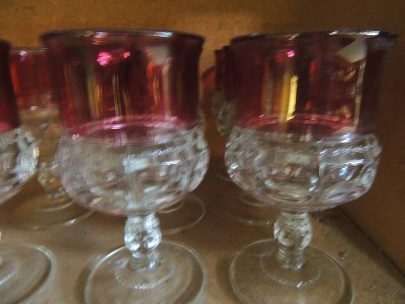 lot 71 image: set of 10 beautiful red and white crystal glasses