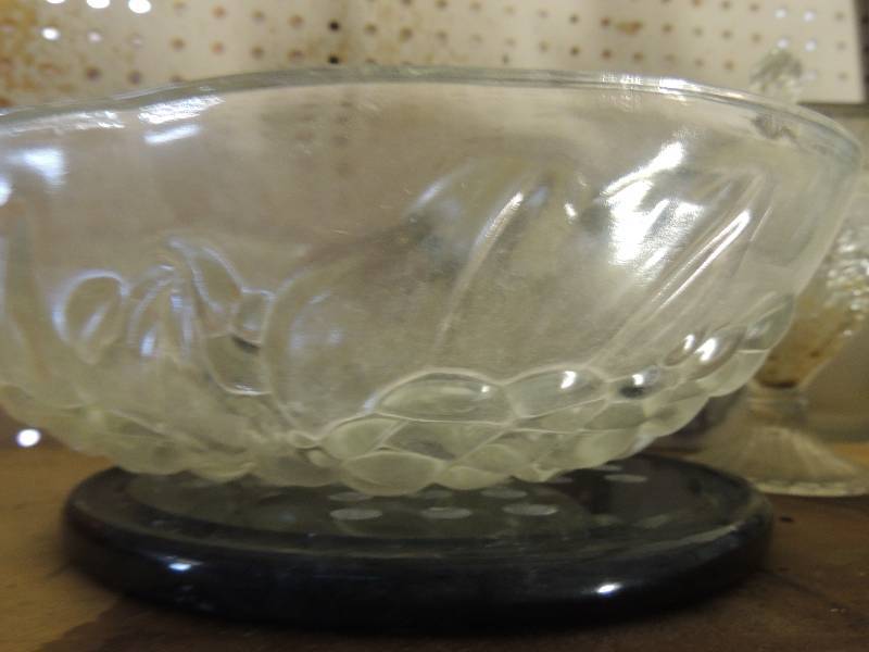 lot 400 image: 2 Fenton glass white 3 serving plates glass cup gravy boat red and crystal bowl