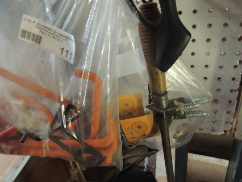 lot 111 image: Bicycle hooks 2  and bags black and orange x 9
