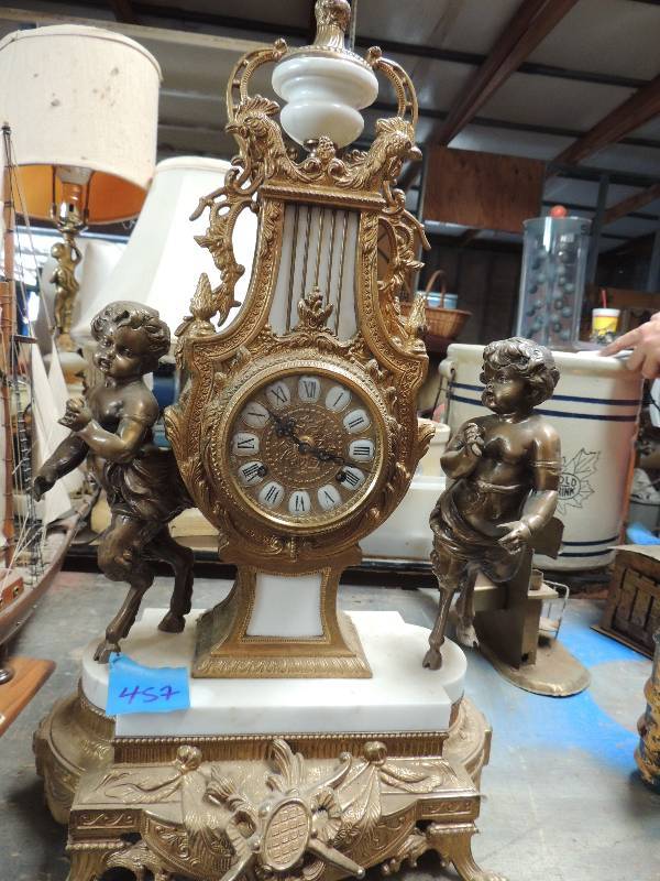 lot 457 image: LARGE VINTAGE ROCOCO BRONZE & WHITE MARBLE CLOCK WITH CENTAURS  24 X 14