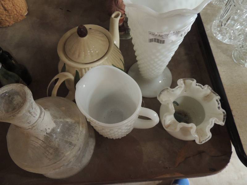 lot 152 image: white bubble vase with cup green bowl with lid