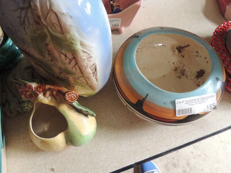 lot 165 image: Decorative jug with moose, pottery bowl and decorated pears