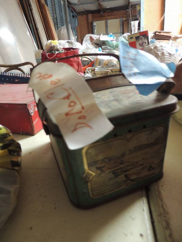 lot 475 image: Vintage train tin Ceramic train caboose and Red Buick car 1950s
