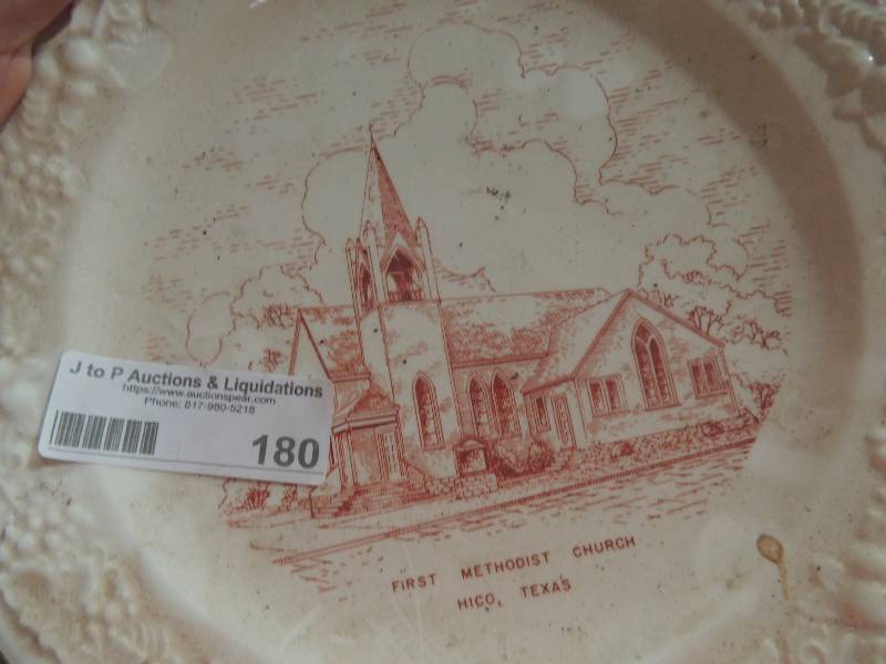 lot 180 image: First United Methodist church of Hico commemorative plate mirror plate