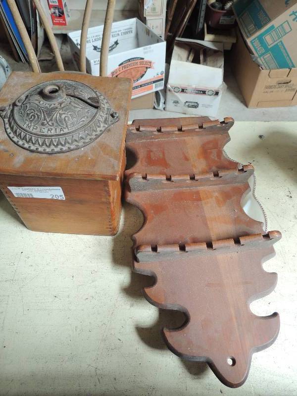 lot 205 image: COFFEE GRINDER, WALL SHELF
