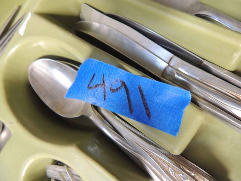 lot 491 image: Green silver tray with Superior silverware set