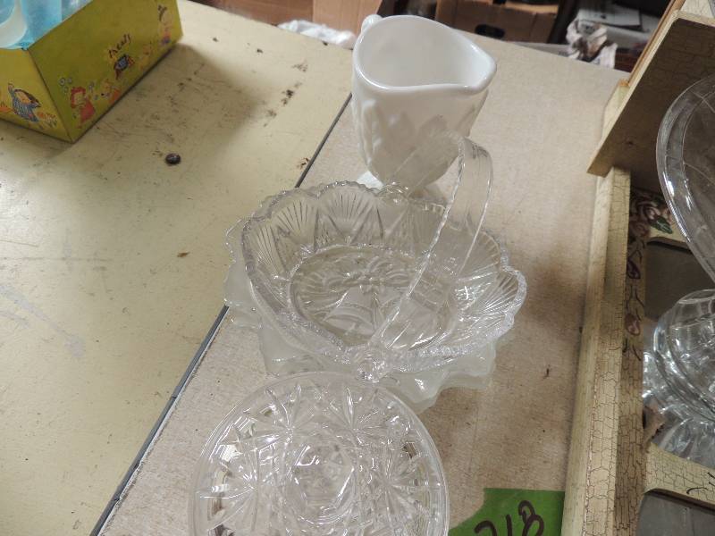lot 228 image: Stemmed wine glasses,,  Sugar creamer milk glass