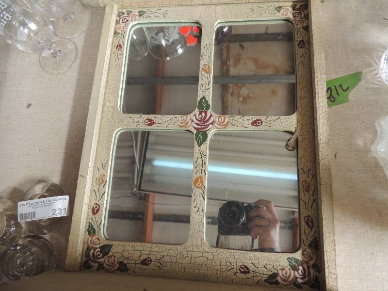 lot 229 image: DECORATIVE MIRRORED WINDOW  W DRAWER  & Glass bowl