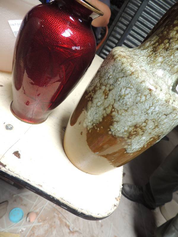 lot 241 image: Red vase water jug from Germany 404-26  IREDESENT BOTTLE,  DECANTOR  no TOP - made in Italy