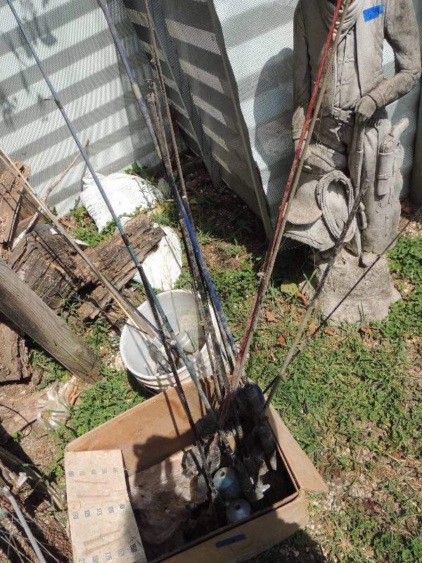 lot 638 image: Bucket of Fishing RODS  & REELS   APPROX 12  - ZEPCO, GARCIA  PLUS
