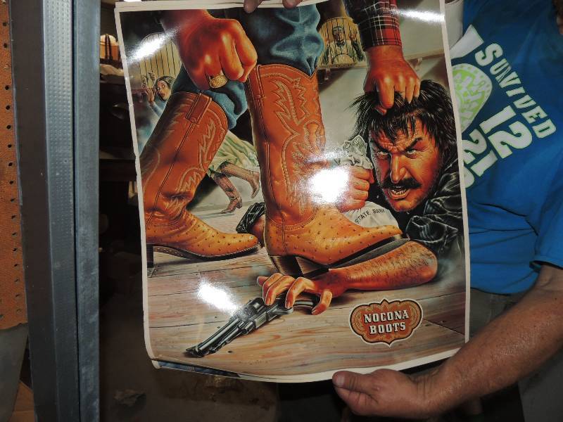 lot 653 image: POSTERS - TEXAS RANGERS 1988, NOCONA BOOTS X 2, WEST INDIES, STAGECOACH BY N. ROCKWALL