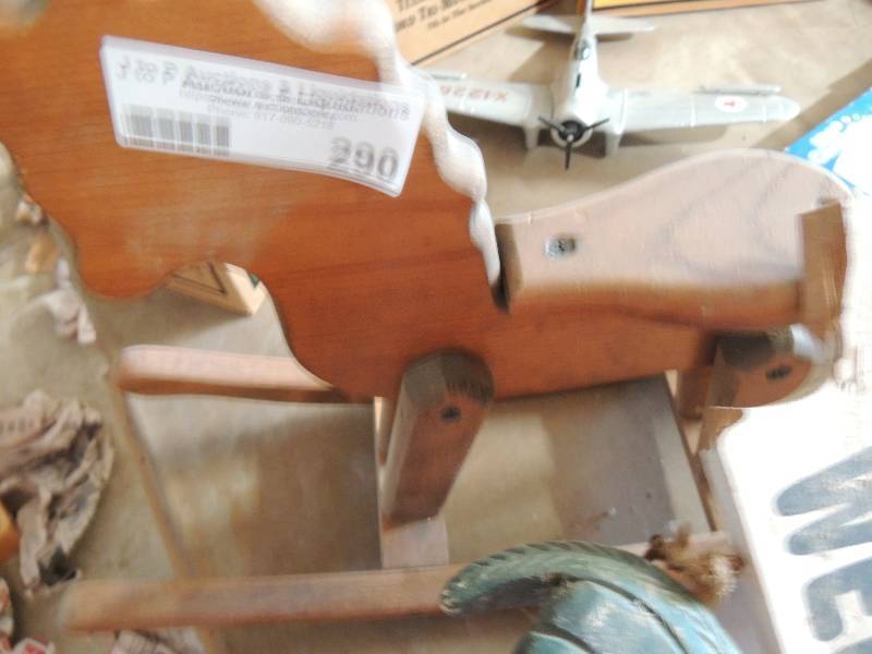 lot 290 image: wooden rocking horse and rooster with chimes
