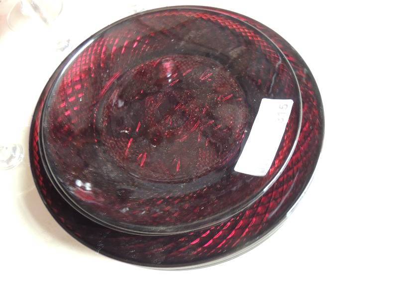 lot 315 image: Ruby Red glass set -  9 dinner plates,4 salad plates 7 stemmed wine glasses