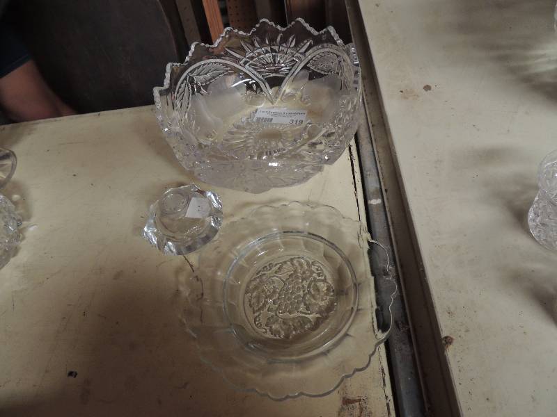 lot 319 image: Pressed glass punchsalad bowl and candle holder