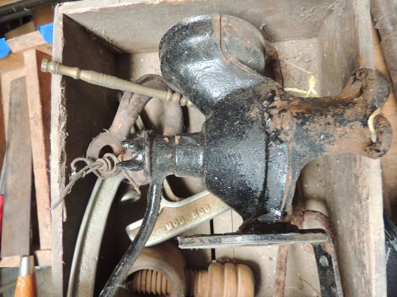 lot 711 image: Vintage grinder, hook woolbite copper in vintage drawer