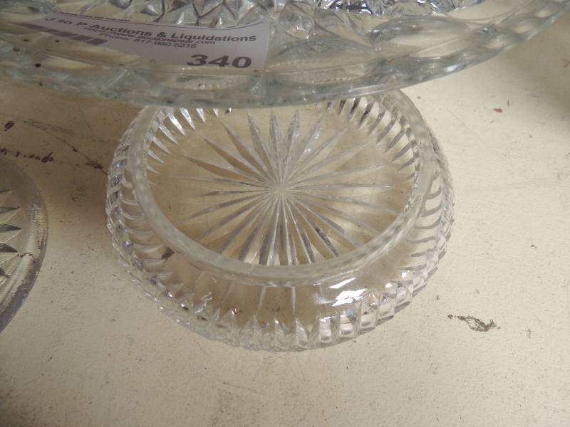 lot 340 image: Crystal cake plate, canister and 2 bowls