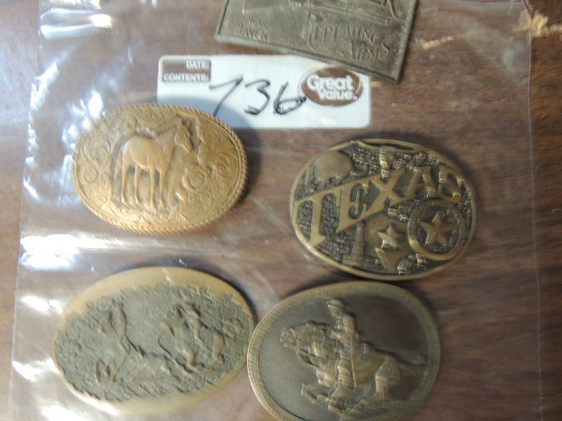 lot 736 image: 5 mens belt buckels Winchester, Texas, Cowboys, western style