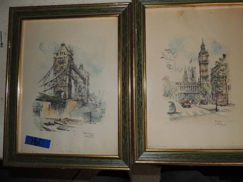 lot 760 image: 18x14 Tower bridge in London and Big ben London- Jane Courtyalls