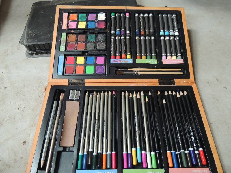 lot 31 image: Box of, art pastels, colored pencils and box of paint and markers