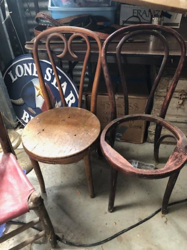 lot 806 image: Four vintage chairs - one with leather seat