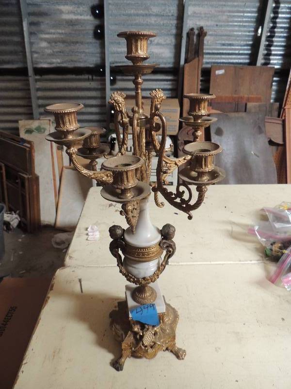 lot 444 image: VINTAGE BREVETTATO BRASS MARBLE CHERUB CANDELABRA   24