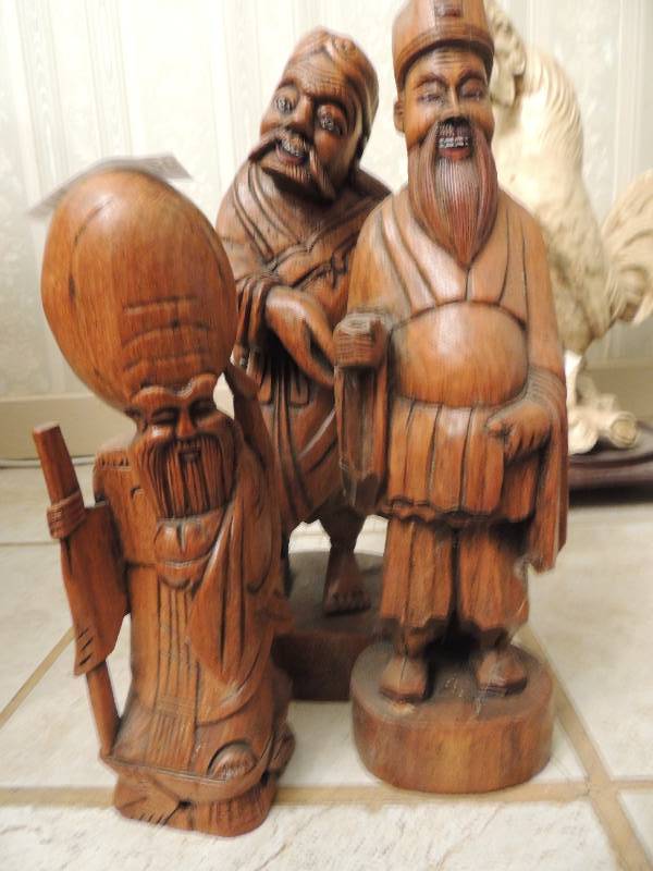 lot 26 image: 3 male hand carved statues 13 12, , 13 12, 10 12