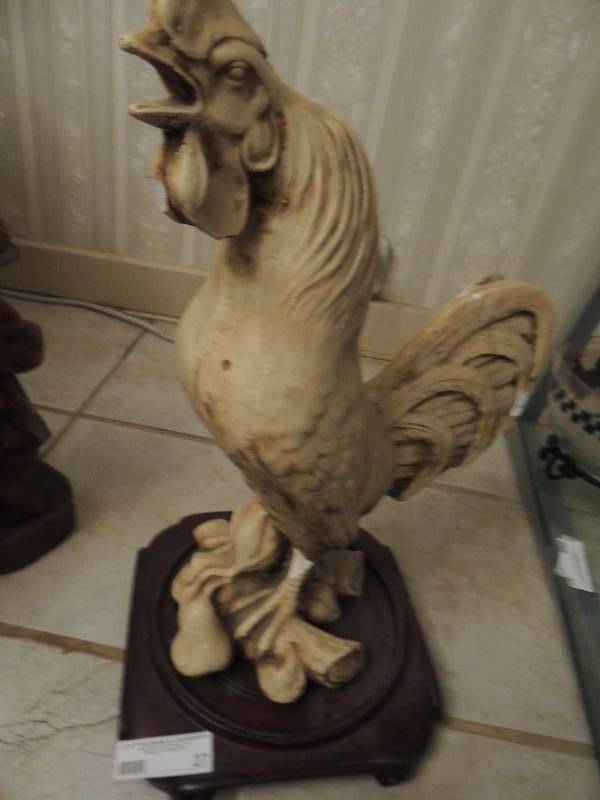lot 27 image: Cream color rooster statue with stand 18