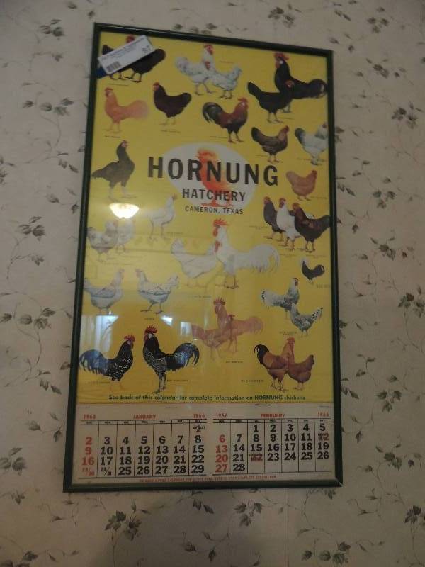lot 87 image: Horning  Cameron,  TX    All kinds of Roosters   1966 calendar