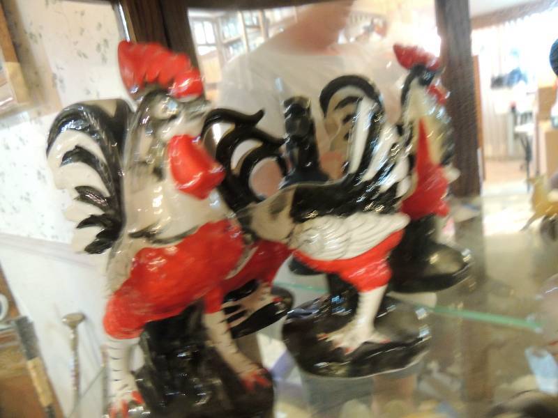lot 90 image: 3 red and black decorative roosters