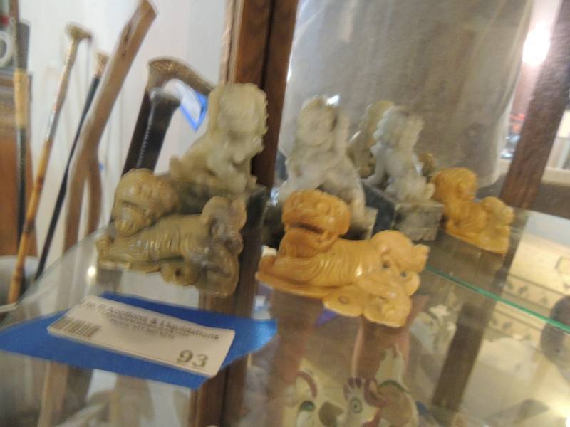 lot 93 image: Soapstone figurines x 4  - 2 on stands