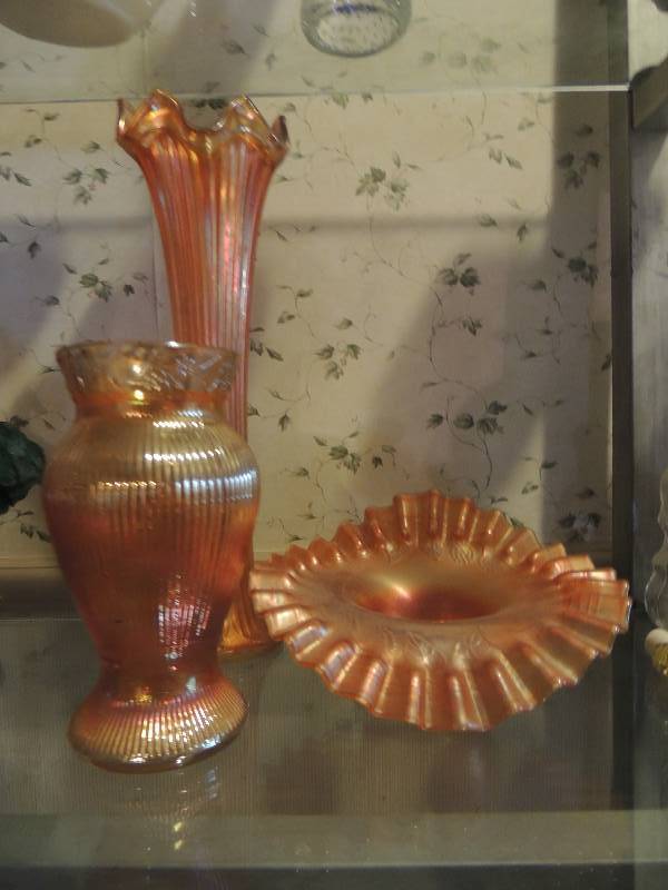lot 118 image: Carnival Glass  - FLUTED BOWL, Stemmed  Vase,  Short Vase