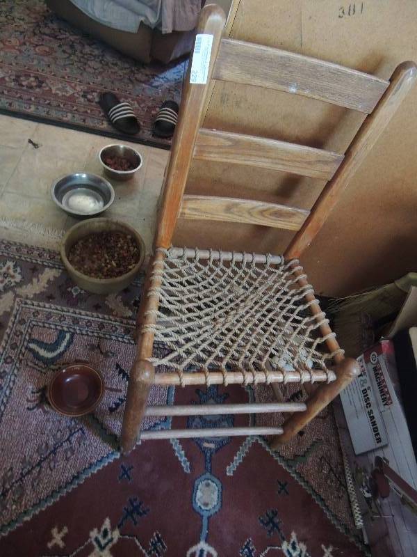 lot 229 image: 2 wooden chairs with jute seating
