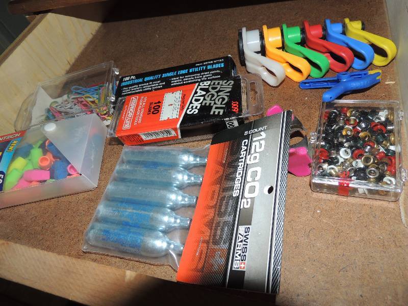 lot 245 image: 12g CO2 cartridge pencil erasers edge blades Count 100 NIP