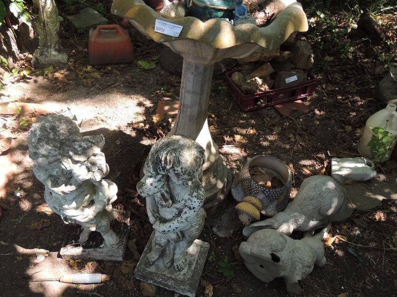 lot 320 image: Large bird bath snail frog rabbits and 2 woman statue