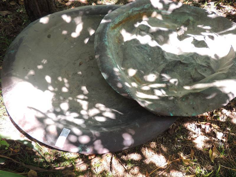 lot 324 image: 2 COPPER DISHES -, ONE IS PARTIALLY FLATTENED