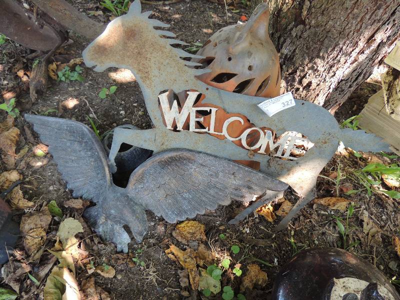 lot 327 image: metal horse sign says hello