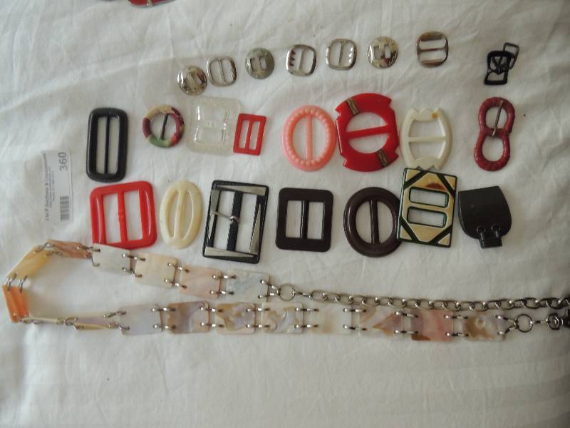 lot 360 image: Retro belt, buckles and Conchos 25 pieces some Bakelite, leather and plastic