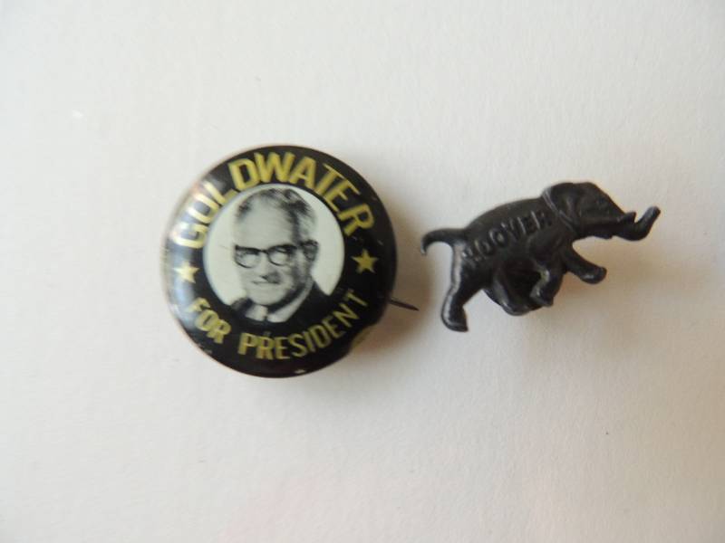 lot 385 image: 2 pieces COLLECTABLE Barry Goldwater pin and Hoover elephant
