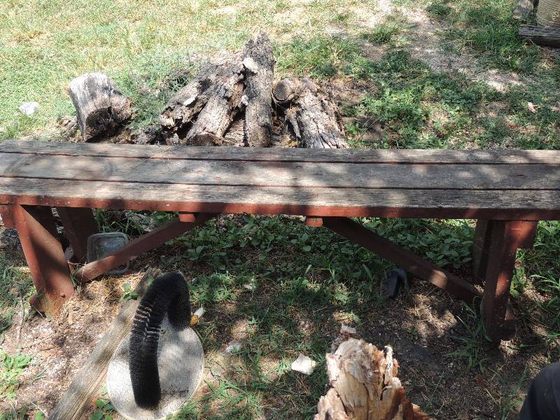 lot 451 image: WOODEN BENCH  APPROX 6 FEET LONG