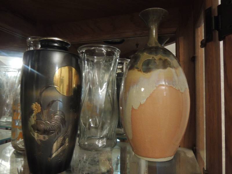 lot 73 image: 3 VASES - Black night sky vase and clear vase