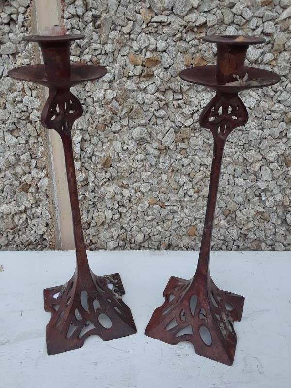 lot 23 image: TWO METAL CANDLE STICKS