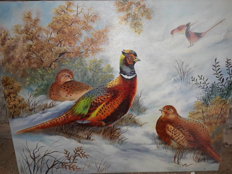 lot 49 image: OIL PAINTING OF PHEASANTS