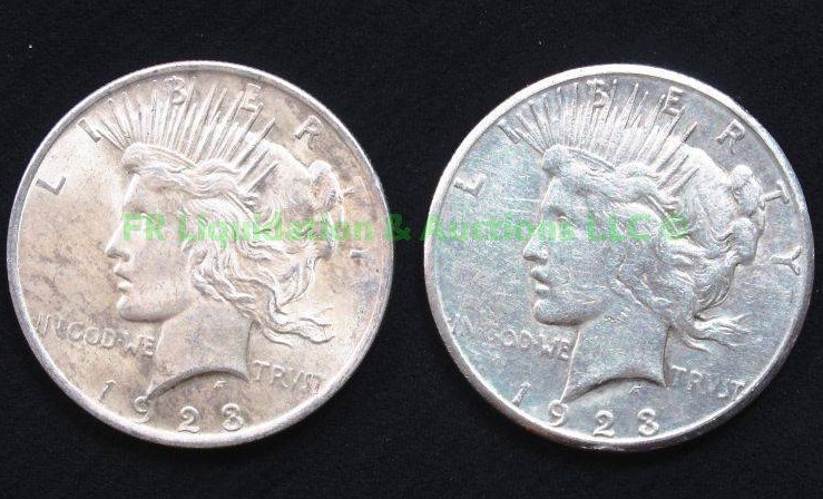 lot 1 image: Silver 1923 Peace dollars