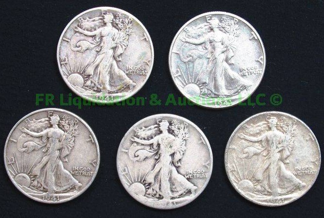 lot 2 image: Silver 1941 walking Liberty half dollars